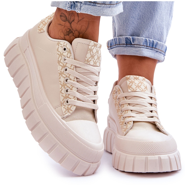 PG1 Ženske kožne tenisice s platformom Bež Alison