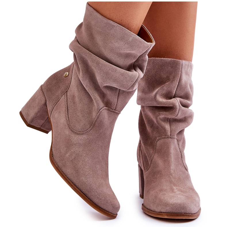 Maciejka čizme od brušene kože 06005-10 tamno bež