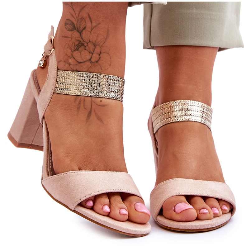 S.Barski Ženske sandale na visoku petu od brušene kože, bež. Uživajte