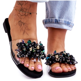 Ženske papuče s ukrasnim kamenčićima S.Barski KV-576-3 crne crna