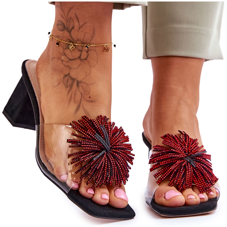 Moderne prozirne papuče na visoku petu S.Barski KV-AP658-1 crne crno