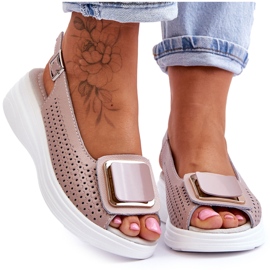 Kožne sandale s ažurom S.Barski BN291 Ružičasta