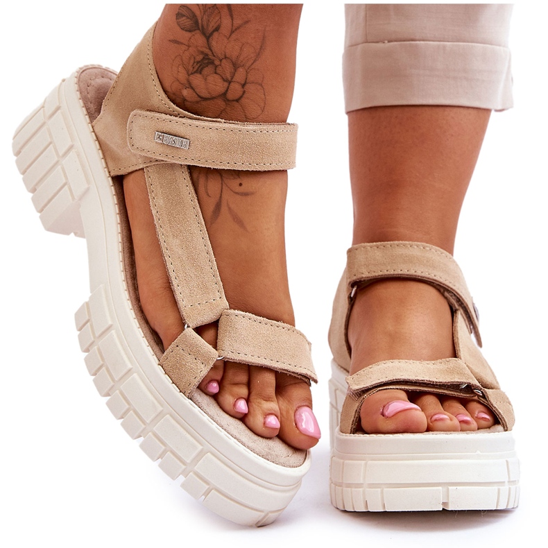 Ženske sandale od brušene kože Big Star LL276036 Bež