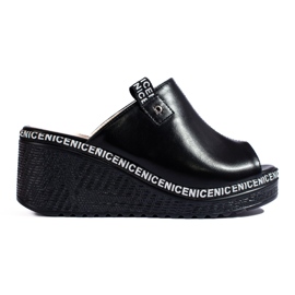 Ženske crne Shelovet papuče na klin crna