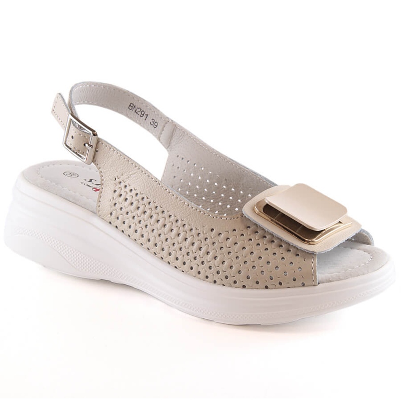 Ženske udobne kožne sandale na wedges bež S.Barski BN291