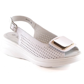 Ženske udobne kožne sandale na wedges bijele boje S.Barski BN291 bijela