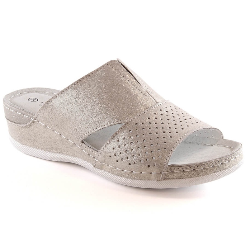 Ženske udobne kožne papuče s gumicom zlatne S.Barski BN290 zlatna