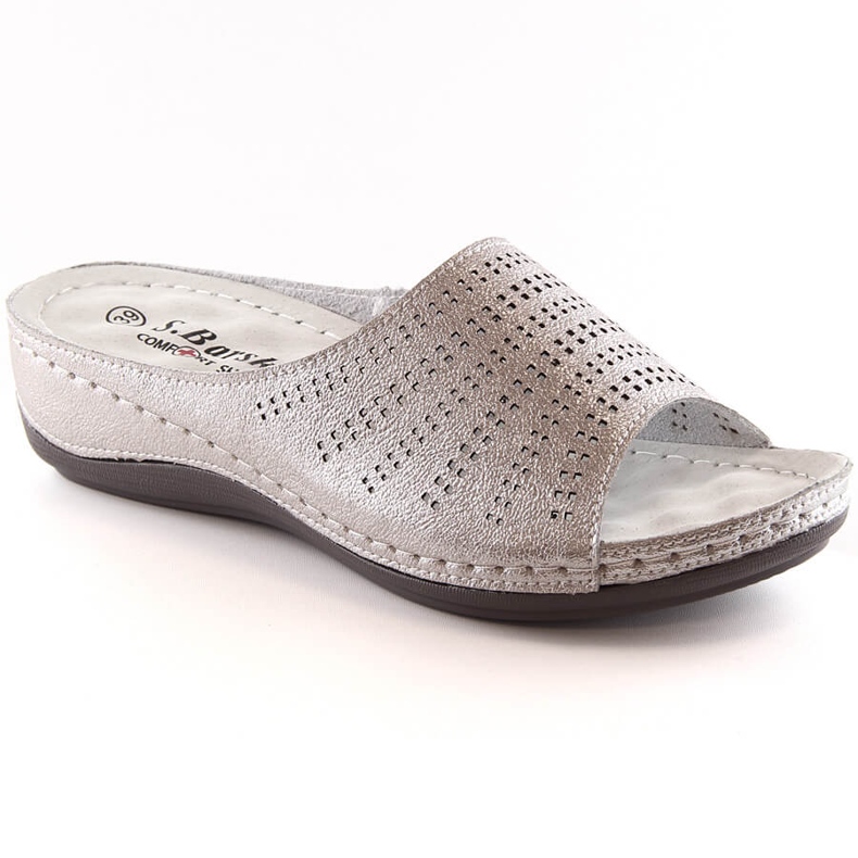 Ženske udobne kožne papuče na klin rozo zlato S.Barski BN292 zlatna