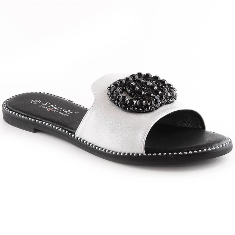 Ženske udobne ravne papuče s cirkonima srebrne S.Barski Kv 520-30 srebro
