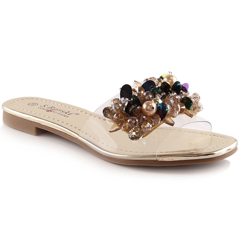 Ženske udobne prozirne papuče sa zlatnim perlicama S.Barski Kv 576-3 zlatna