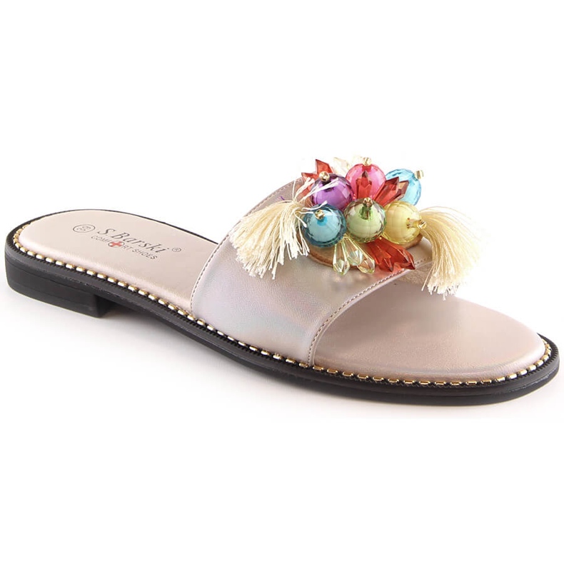 Ženske udobne bež ravne sandale s perlicama S.Barski Kv 2775-47