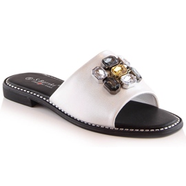Ženske ravne udobne bijele papuče s cirkonima S.Barski Kv 2775-31 bijela