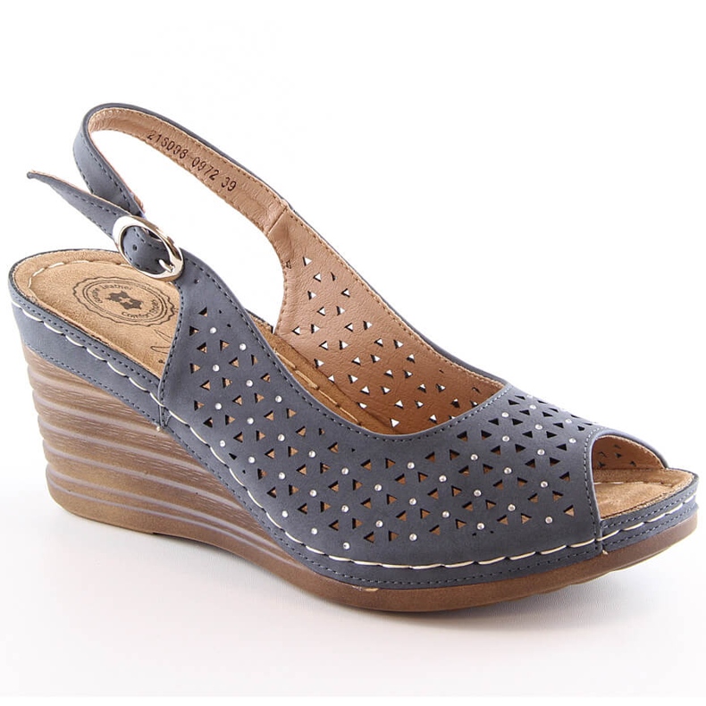 Udobne ženske sandale na klin sa cirkonima tamnoplave eVento 0972 plava