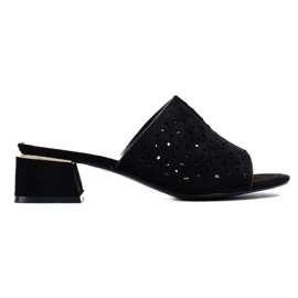 Crne ženske ažur papuče na nisku petu crna