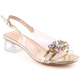 Prozirne sandale na nisku petu sa zlatnim kristalima Sergio Leone SK047