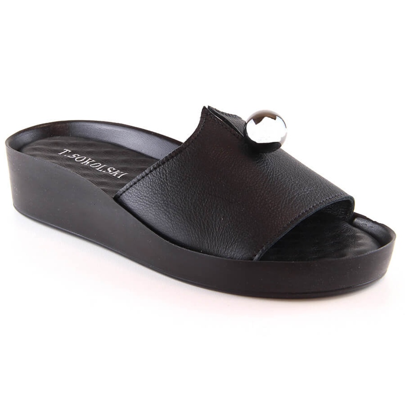 Ženske crne kožne papuče T.Sokolski L22-312 crno