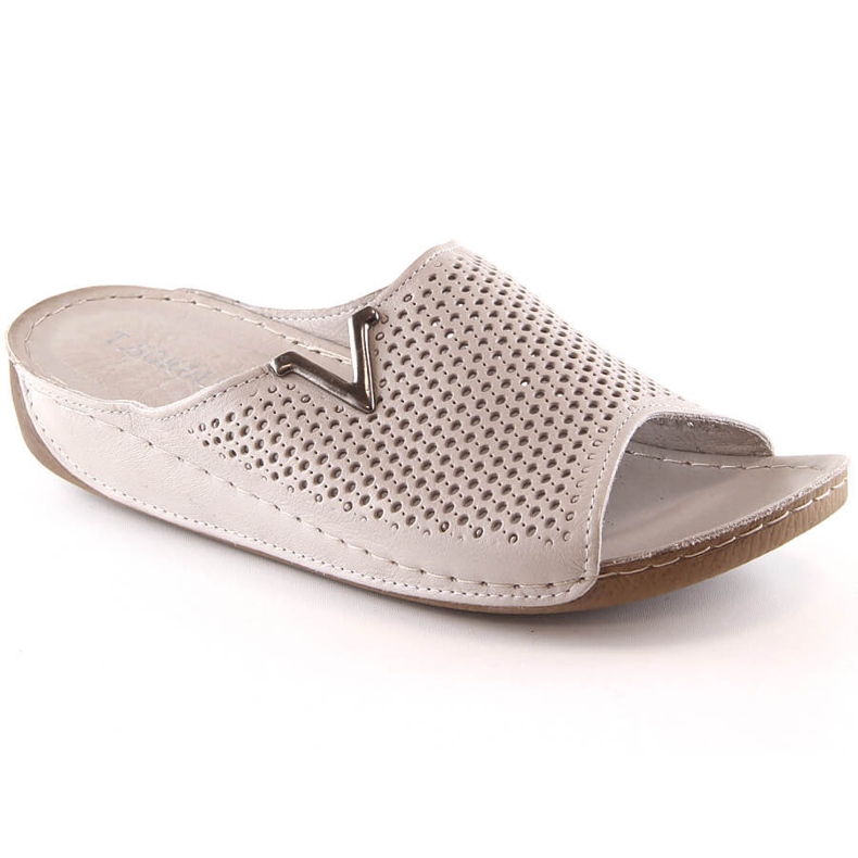 Ženske ažur kožne papuče bež boje T.Sokolski L23-356