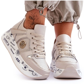 PE1 Ženske kožne tenisice na debelu platformu Bež Asturias