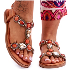 Narančaste ravne sandale od brušene kože Dallas s kamenčićima narančasta