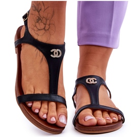 Ravne sandale s ukrasom S.Barski KV-5541-45 crne crna