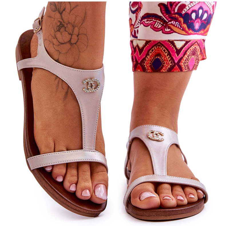 Ravne sandale s ukrasom S.Barski KV-5541-45 Bež