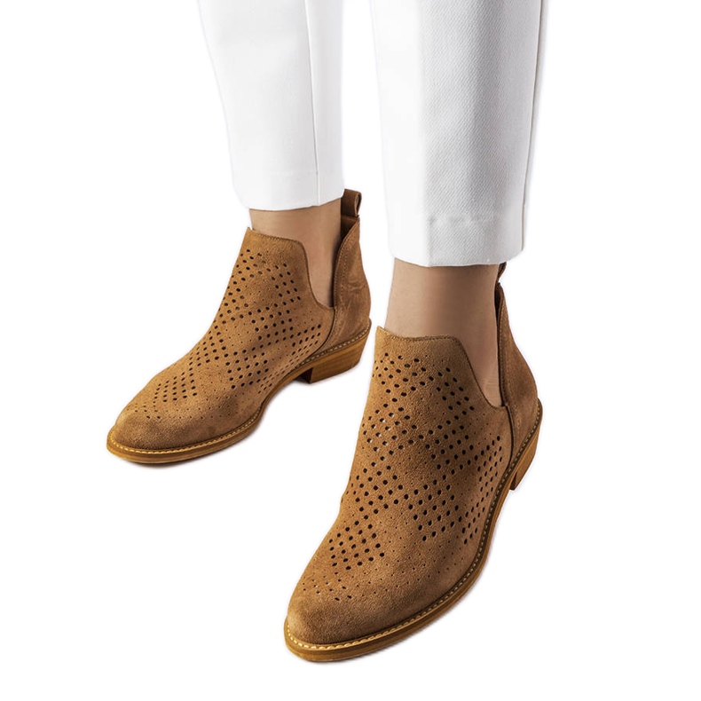 Karino ažurne kožne čizme karamele smeđa