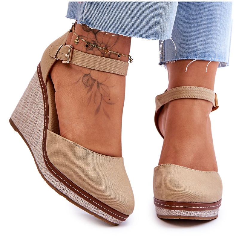 Ženske klasične sandale na klin Tamno bež Malani