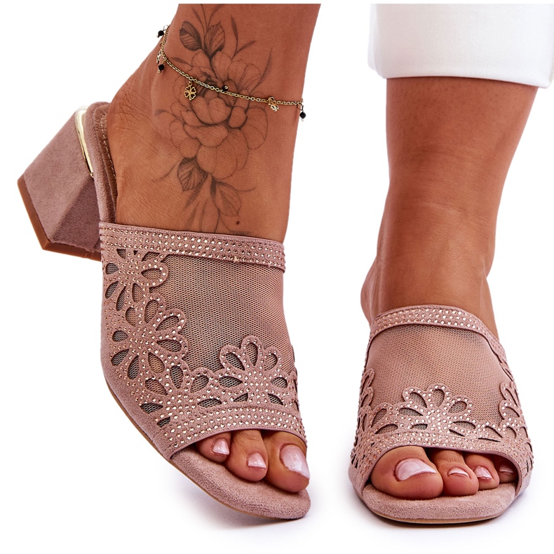 Papuče na petu s mrežicom S.Barski KV-612-1 Gole bež