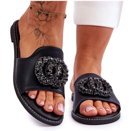 Ženske ravne papuče s ornamentima S.Barski KV-520-3 crne crna