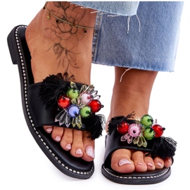 S.Barski Papuče s ukrasnim perlama KV-2775-47 crne crna