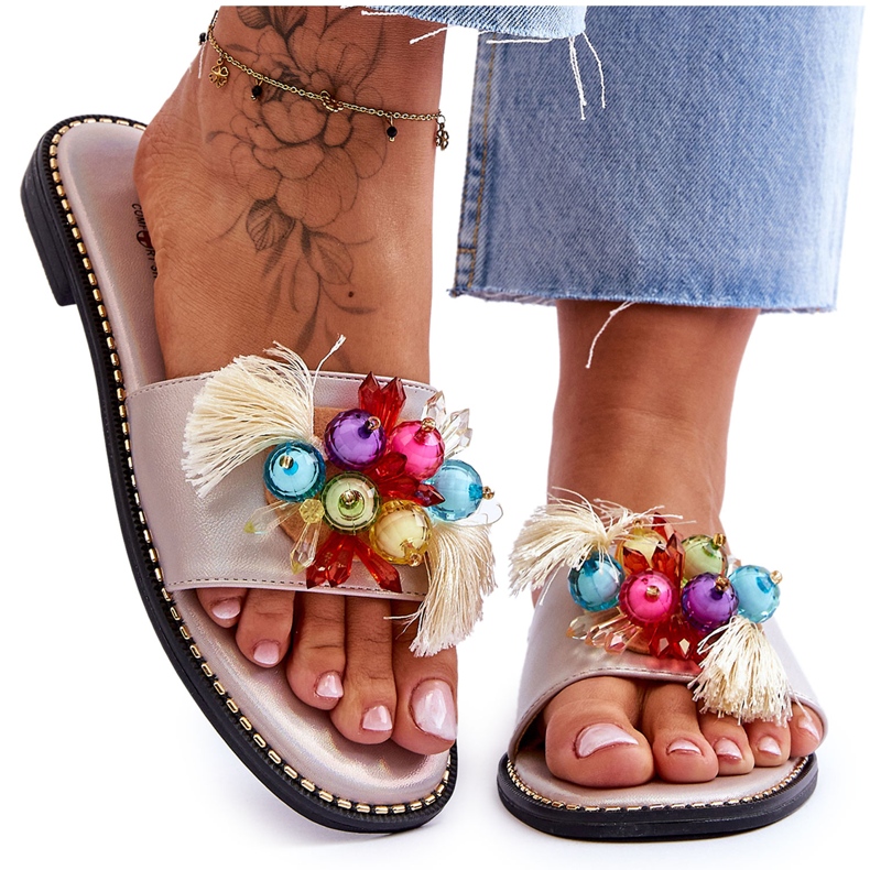 Papuče s ukrasnim perlicama S.Barski KV-2775-47 Akt bež