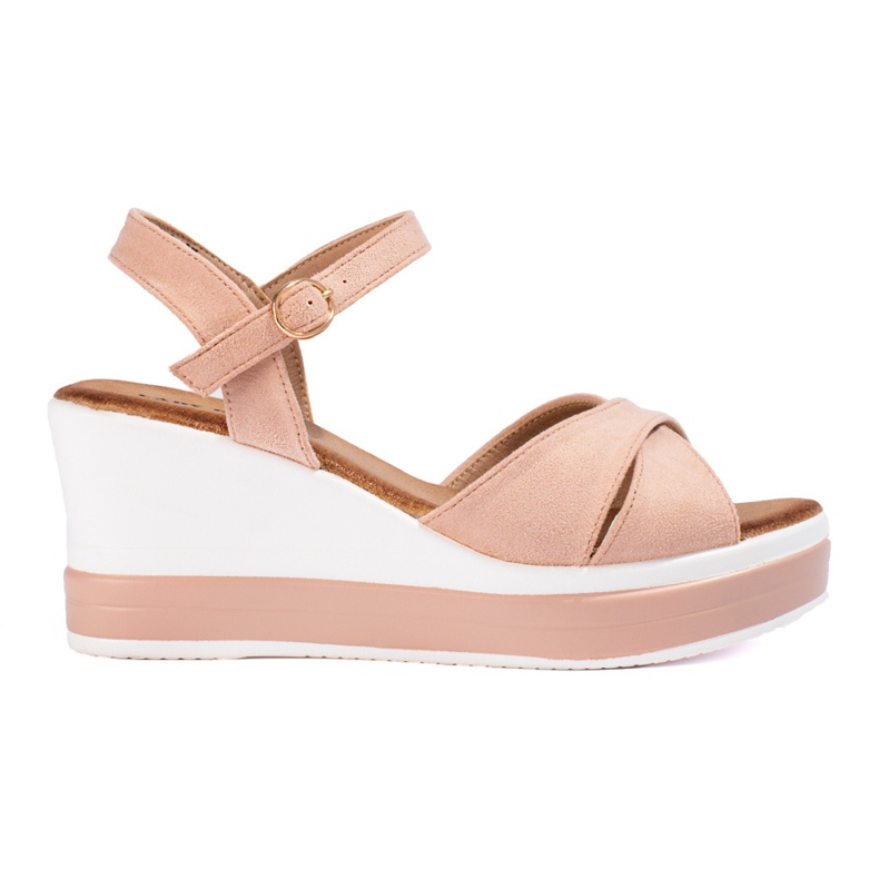 Ružičaste ženske sandale na klin od brušene kože Shelovet ružičasta