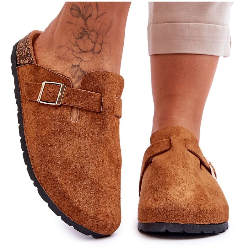 Camel Vellma Suede Cork papuče s platformom smeđa