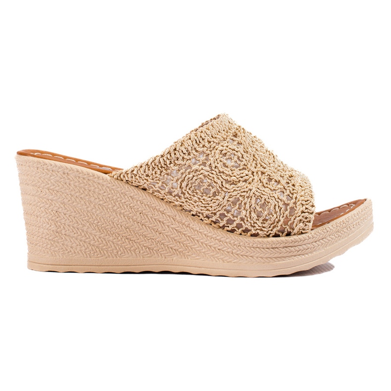 W. Potocki Ženske sandale na klin s otvorenim remenom, bež Potocki