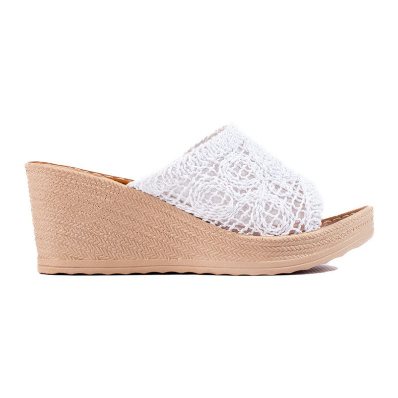 W. Potocki Ženske papuče na klin s ažurnom prugom bijele boje Potocki bijela