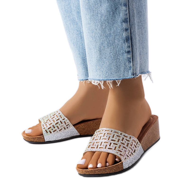 Elitha srebrne sandale na klin srebro