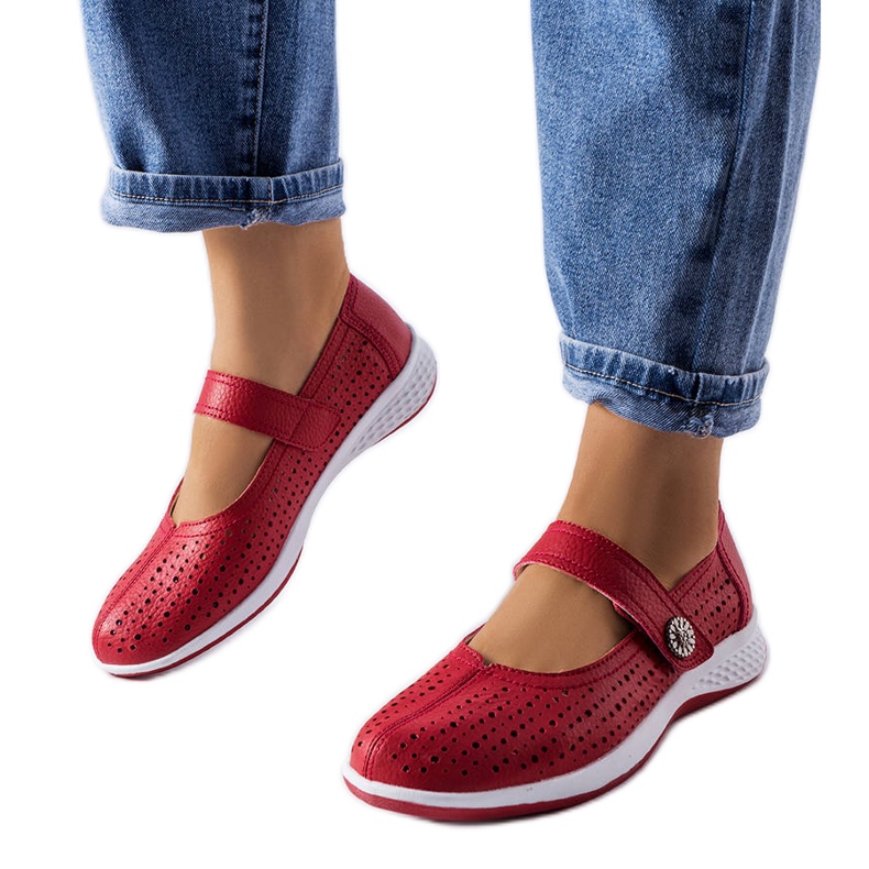 Crvene ažurne balerinke od prirodne kože iz Morgnana crvena