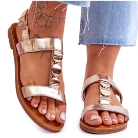 Ženske ravne sandale s ukrasnim remenom Golden Berry zlatni