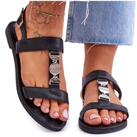 Ženske ravne sandale s ukrasnim remenom Black Berry crna