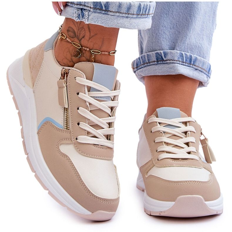 PG1 Ženske sportske cipele s patentnim zatvaračem bež Larisa