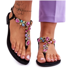 Japanke od brušene kože s kamenjem Black Frency crna