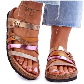 FB2 Ženske papuče s platformom i prugama zlatne djeteline zlatni