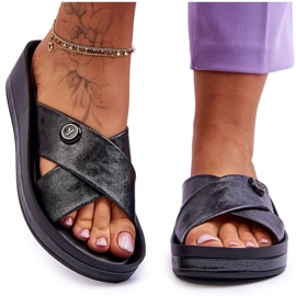 Vinceza Ženske papuče s platformom s ukrasom Black Brooklyn crna