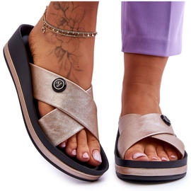 Vinceza Ženske zlatne Brooklyn ukrašene papuče s platformom zlatni