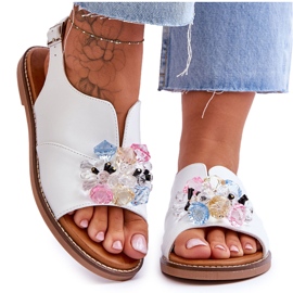 Vinceza Ženske kožne sandale s kamenčićima bijele boje Mersea crna