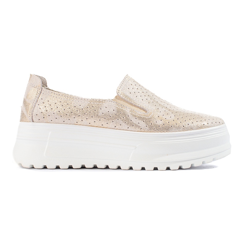 Ženske kožne natikače na zlatne cipele Shelovet zlatna