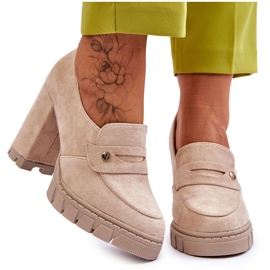 Vinceza Elegantne bež mintore visoke pete od brušene kože