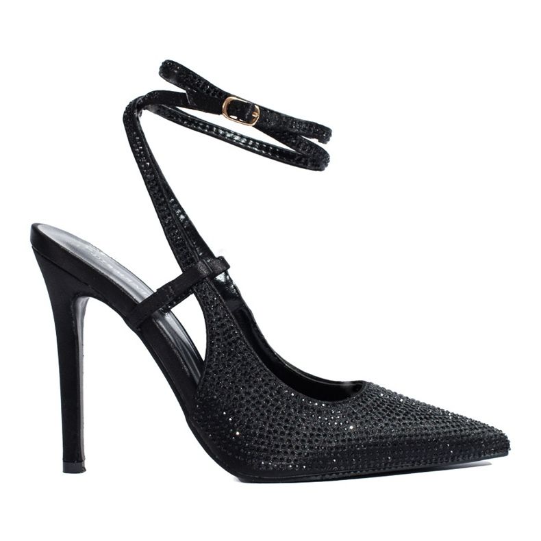 Crne cipele na visoku petu s kristalima iz Sheloveta crno