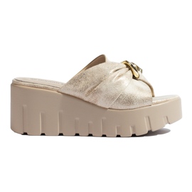 Zlatne ženske papuče na klin Shelovet zlatni