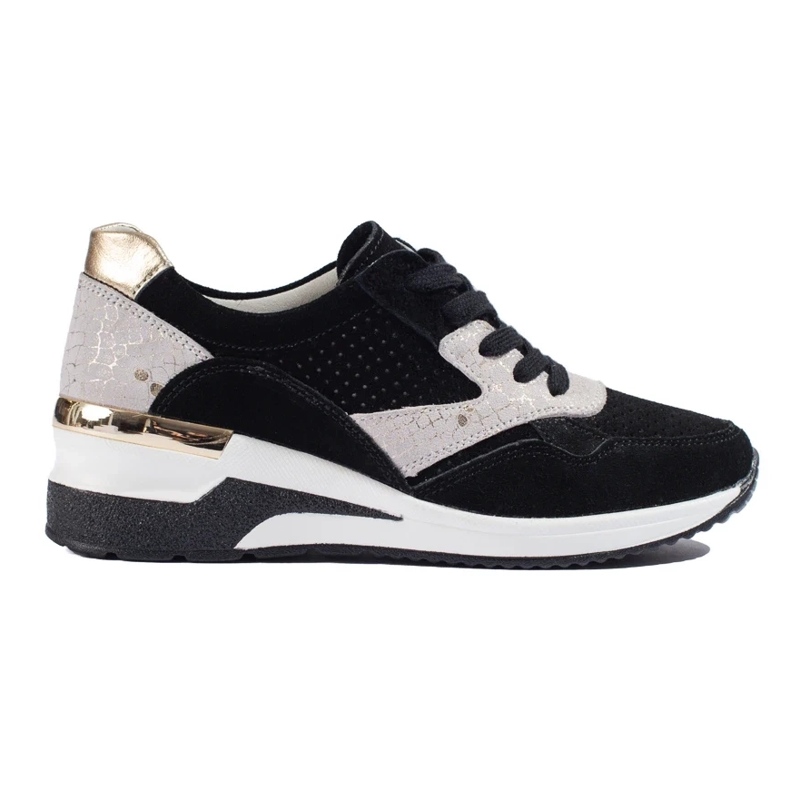 Shelovet crne kožne tenisice na wedge crno